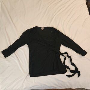 Ann Klein Chic Black Wrap Blouse XL